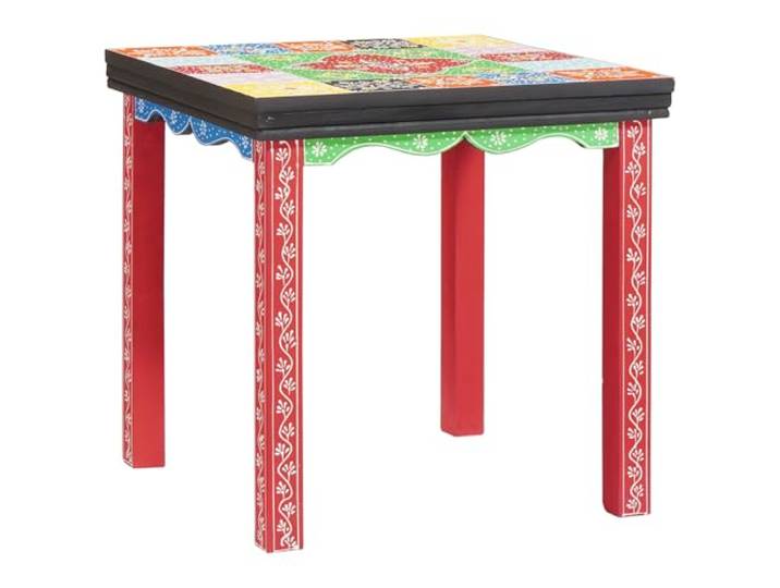 HEFZGDB Nesting-Tische 3 Stück aus Mango-Massivholz mit handbemaltem Design – Robuste Akzenttische für Wohnzimmer und Essbereich in lebendigen Farben und geometrischem Muster