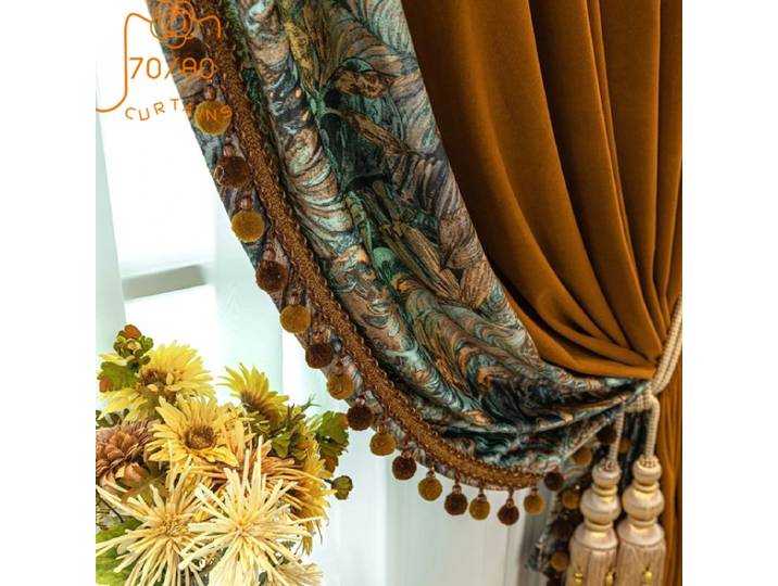 Rideaux Épais en Velours Imprimé Peinture à l'Huile Américaine, Caramel, Couture, pour Salon, Chambre à Coucher, Fenêtre Française Personnalisée