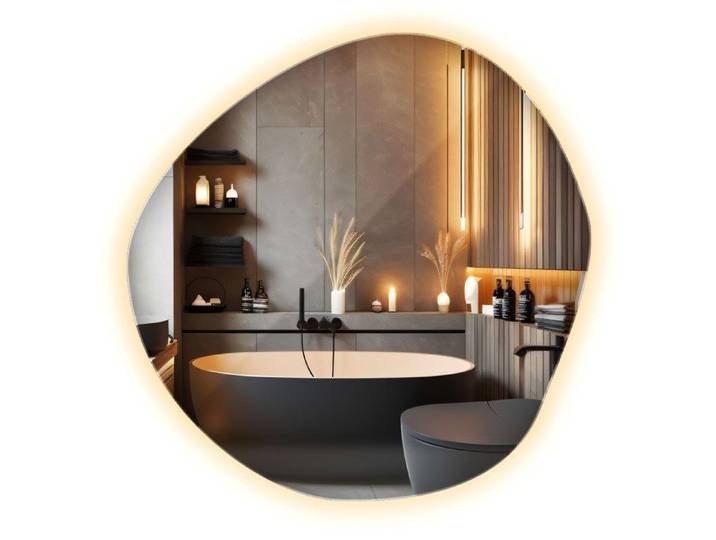 Miroir asymétrique led Miroir LED à taches irrégulières pour maquillage et maquillage salle de bain 80 lumière chaude