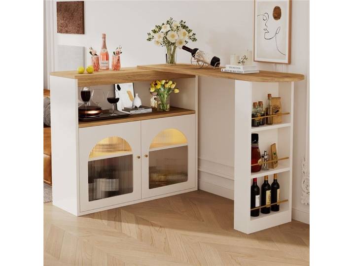 Table Extensible 138-193cm Blanc - Rotation Télescopique - Barre LED - Gain de Place - Cuisine Moderne