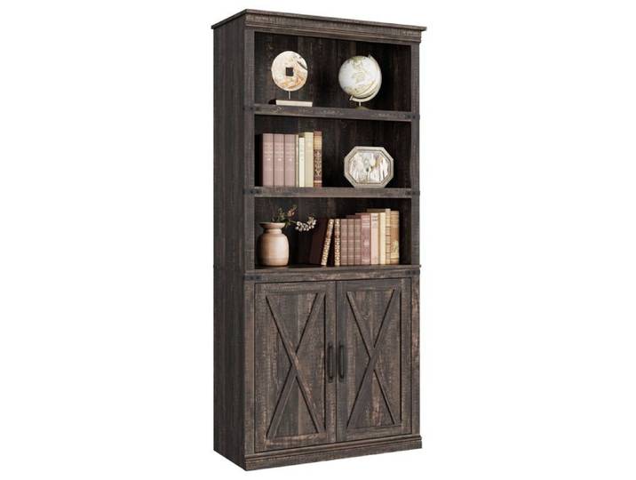 Etagère angle massif rustique 5 niveaux 174cm chêne foncé placard salon bureau à domicile