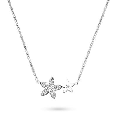 Kette mit Anhänger TAMARIS "Schmuck Edelstahl Halskette The new Glitter Flower, Blüten-Optik", edelstahlfarben, kristallweiß, Halsketten, Damen, Edelstahl, L: 45 B: 1,4mm, mit Zirkonia (synth.), B:1,4mm