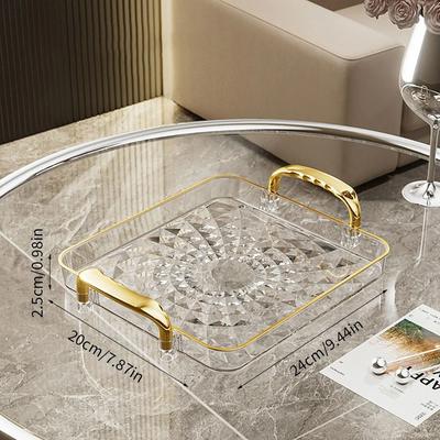 Uplift Picks Transparent Plastic Serving Tray With Double Handles Decorative Storage Tray clear Gold Medium