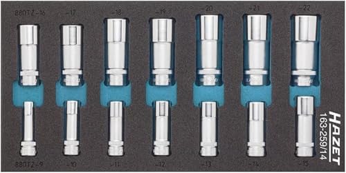 Hazet 163-259/14 Dubbele 6-kt steeksleutel-inzetset met 3/8 inch binnenvierkant aandrijving, 14 stuks