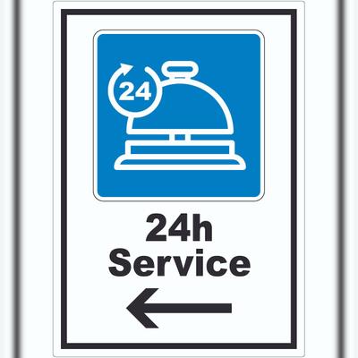 HB-Druck 24H Service Aufkleber mit Pfeil links A6 (105x148mm)