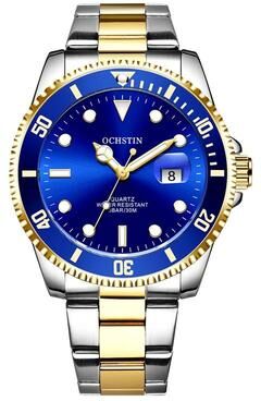 Everyday Crate Ochstin 5019F Mens Business Quartz Watch Waterproof Stainless Steel Timepiece With Date Display gold+blue