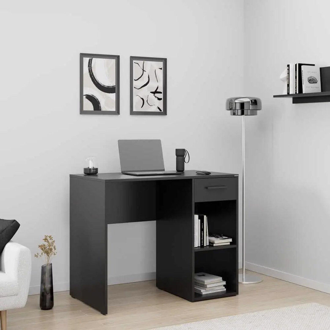 17 Stories Matt White Study Desk with Drawer & Shelves Grey