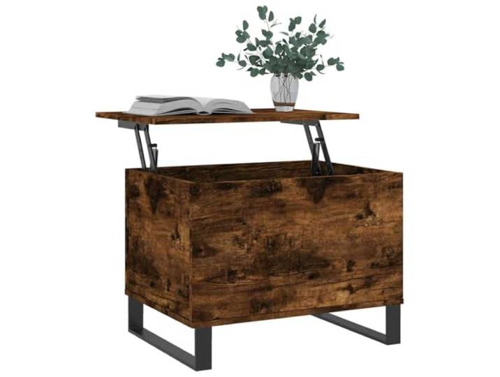 KTHLBRH Couchtisch Eiche Rauchgrau 60 x 44,5 x 45 cm Holz mehrschichtig Hebefläche, verstecktes Fach, Metallbeine, vielseitiger Tisch
