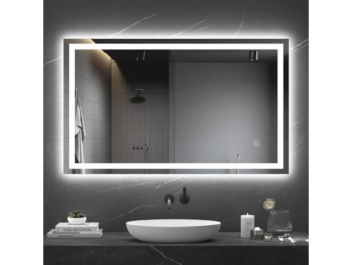 Dripex Miroir de salle de bain avec lumières LED-100X60cm-Miroir Maquillage mural-Anti-Brouillard-Horizontal/Vertical