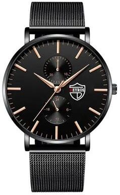 Inspire Select Ultra Thin Black Stainless Steel Mesh Men's Quartz Business Watch black Rose Gold