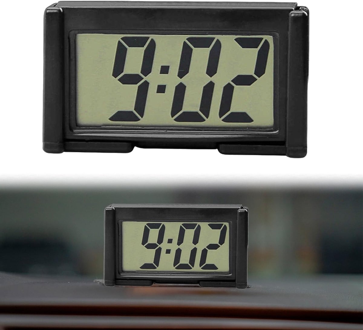 Digitale mini klok voor auto en bureau, zwart