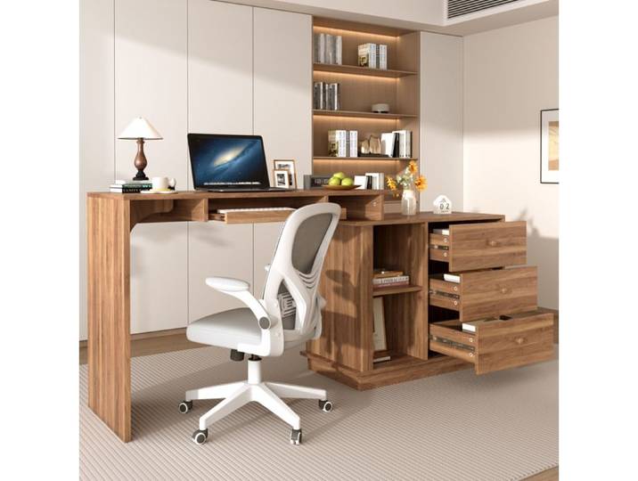 Bureau informatique multifonction extensible IVMEU avec tiroir clavier 3 tiroirs rangement MDF 110 cm