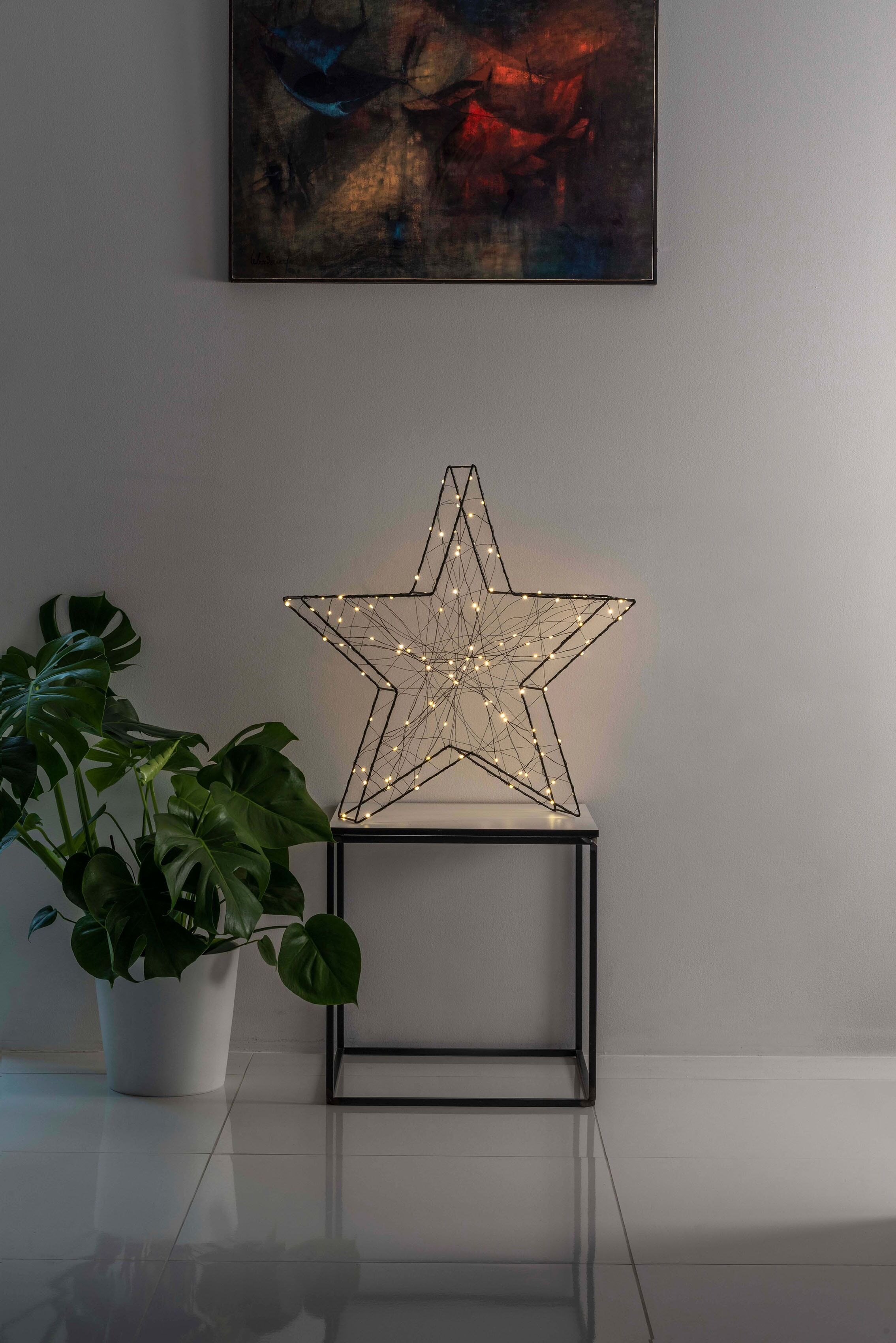 LED Stern KONSTSMIDE "Weihnachtsstern, Weihnachtsdeko", schwarz, B:60cm H:60cm L:60cm T:11cm Ø:60cm, Leuchten, LED Metallstern, schwarz