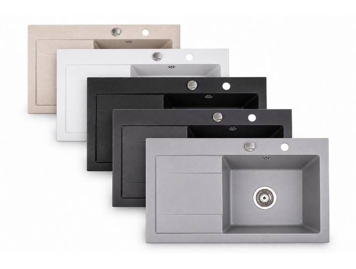 manestein Granitspüle Mingus 80P Granitspüle Einbauspüle 79,5x50,5 cm Grau RECHT +Siphon