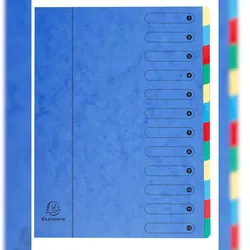 Exacompta 5112E 6x Dehnbare Ordnungsmappe mit Harmonika-Rücken, ohne Gummzug, Fenster bedruckt, 12 Fächer, A4 - Blau