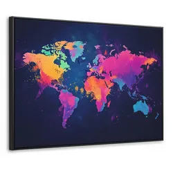 LEINWAND Bilder mit Rahmen - Weltkarte - Bunt - Graffiti - 100x70
