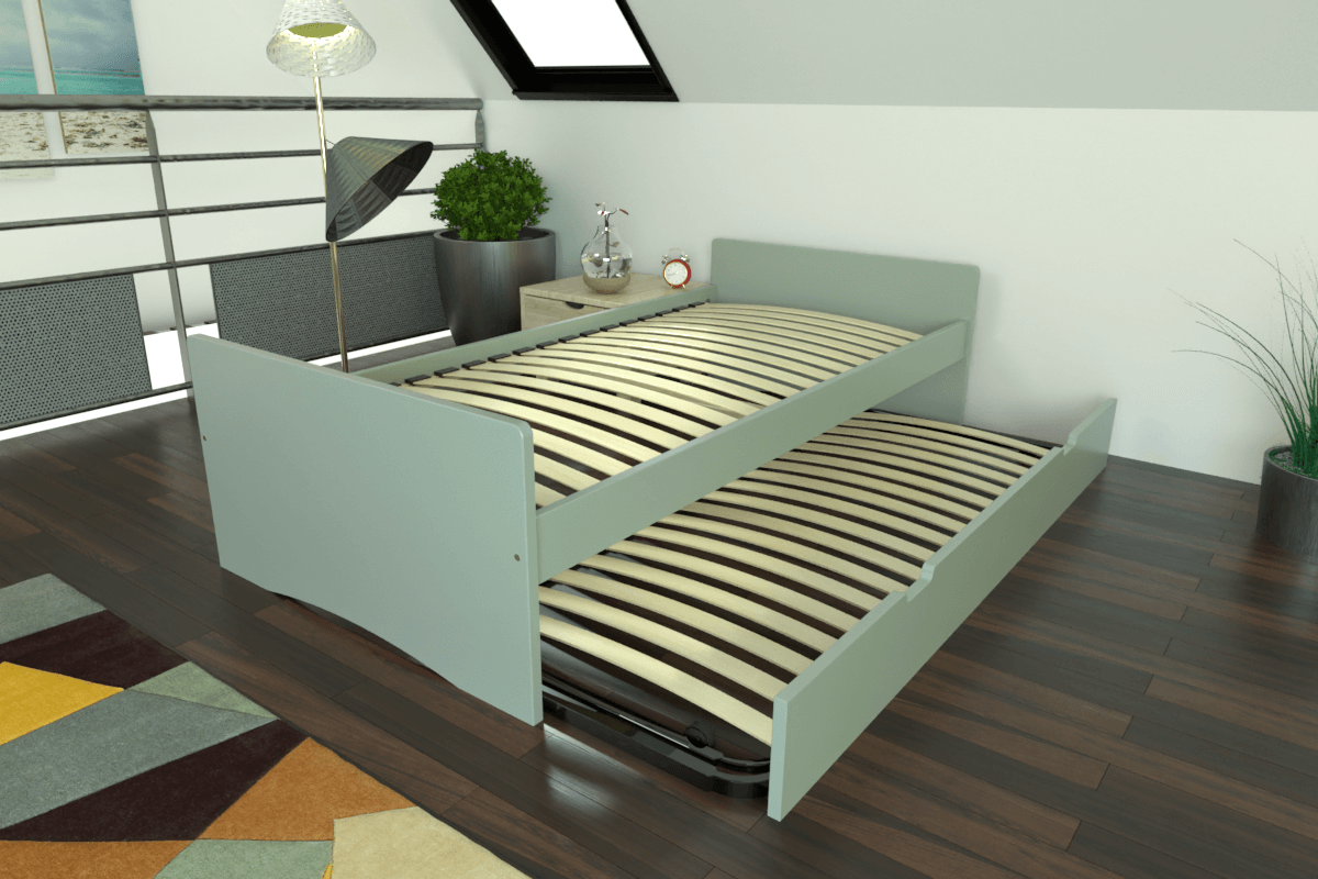 ABC MEUBLES Lit gigogne 80x190 ABC pin massif - Gris