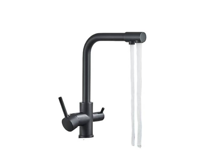 Messing-Wasser-Küchenarmatur Küchenmischbatterien mit zwei Griffen for heißes und kaltes Trinkwasser, 3-Wege-Filter(Matte Black-A)