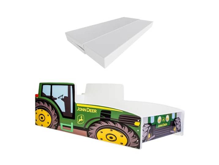 KOBI Kinderbett mit Rausfallschutz Bauernhof Grüner Traktor 160 x 80 cm Jugendbett mit Matratze Kinderbetten Jungen Mädchen Einzelbett Kinder Bett Autobett