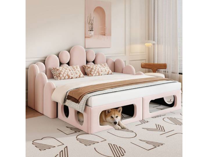 Canapé-lit rembourré avec lit pour animaux de compagnie lit rembourré multifonctionnel 2-en-1 180*200cm lit rembourré avec tissu v