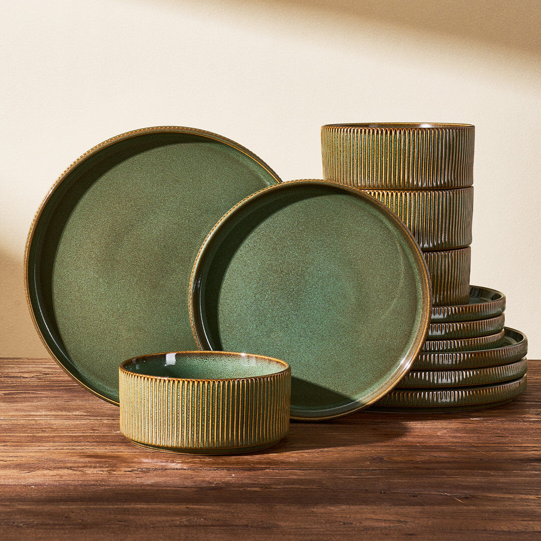 Brambly Cottage Stoneware Dinnerware Set 12 Piece - Service for 4 Moss 12