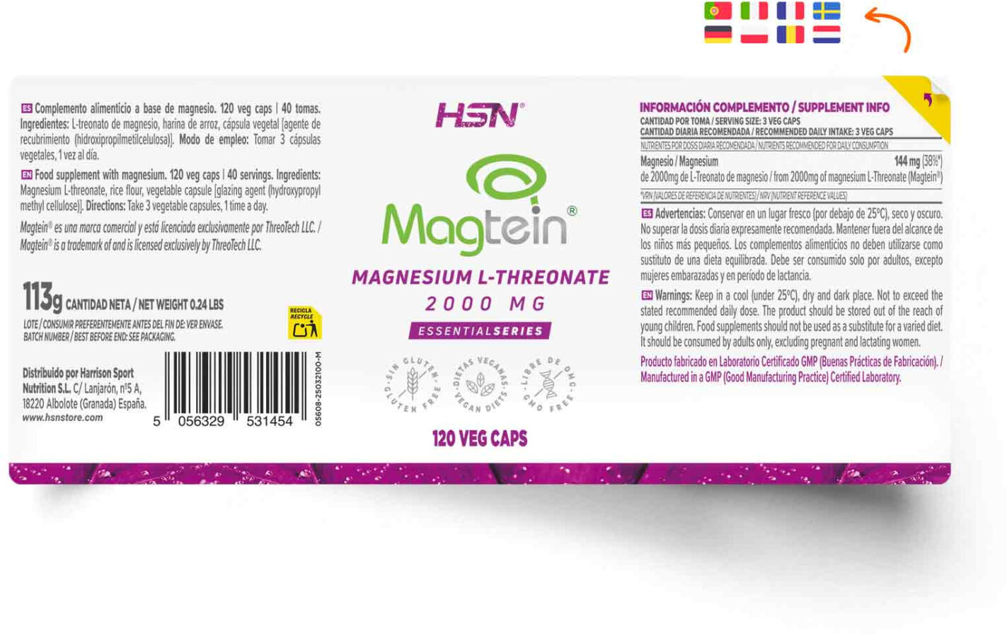 HSN L-treonato de magnesio (Magtein®) - 120 veg caps - Minerales - Cápsulas Vegetales - 120  Servicios