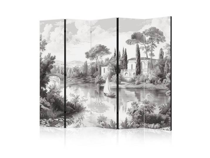 Muralo Paravent 5-teilig Raumteiler klappbar Retro Fluss Landschaft Natur Boho (Packung, 1 St., 225x172 cm), 3 Varianten, für das Schlafzimmer, das Wohnzimmer