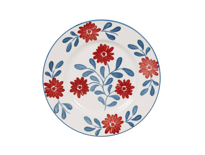 Dessertteller mit Blumenmuster, weiß, blau und rot