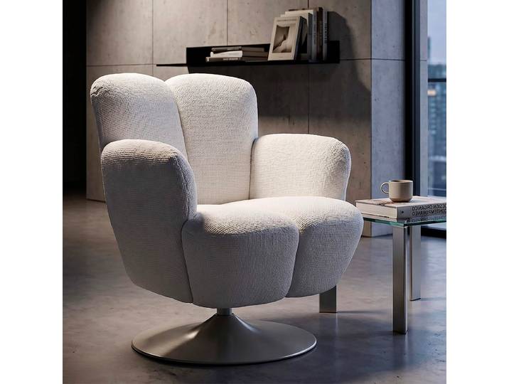 Fauteuil pivotant Jesse tissu chenille Blanc