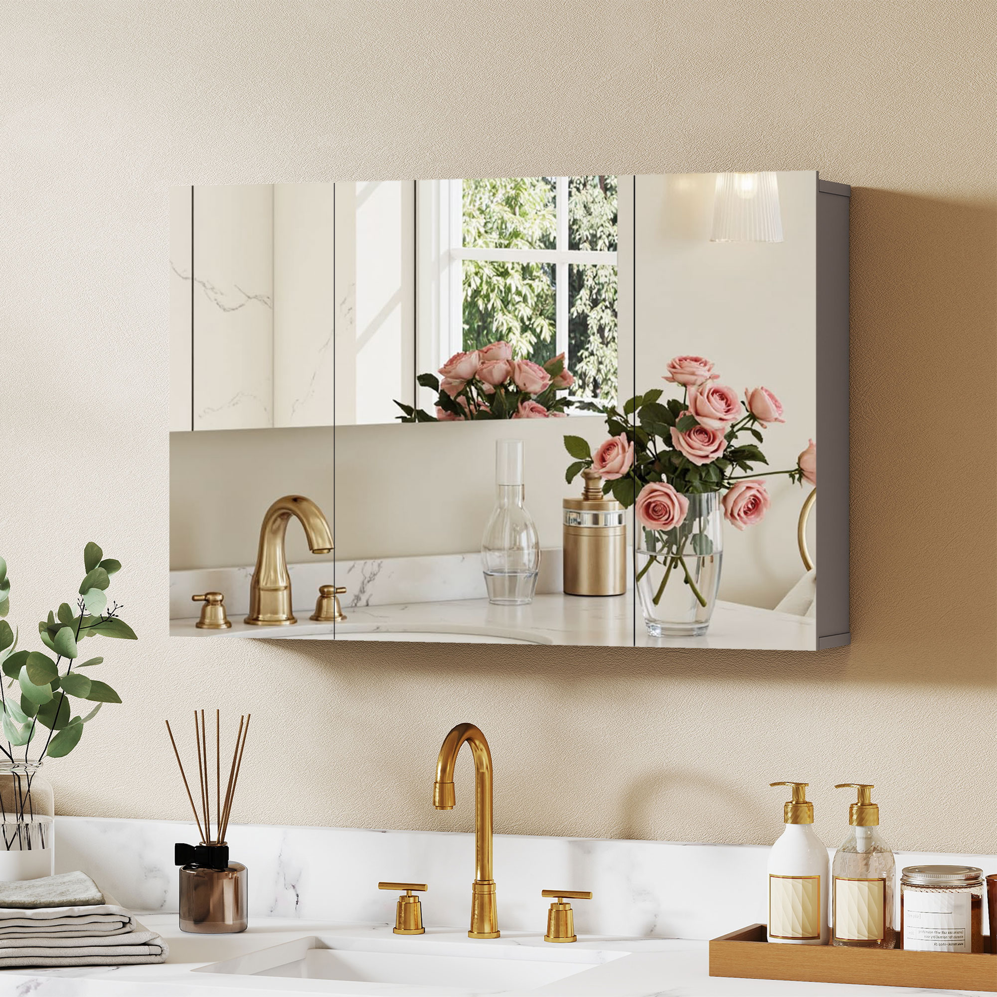 Kleankin Pensile da Bagno Montato a Parete con Specchio, Armadietto per Medicinali con 3 Ante e Ripiani Regolabili, Grigio   Aosom Italy