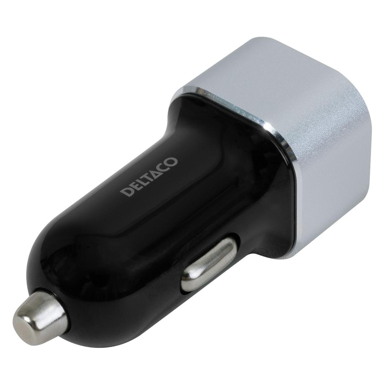 Deltaco Car Charger 2xUSB-A 17W - Black/Silver (USB-CAR126)