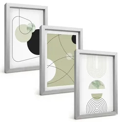 BILDER SET 3er Set - 20x30 cm Silberner Rahmen - Abstrakte Formen und Farben