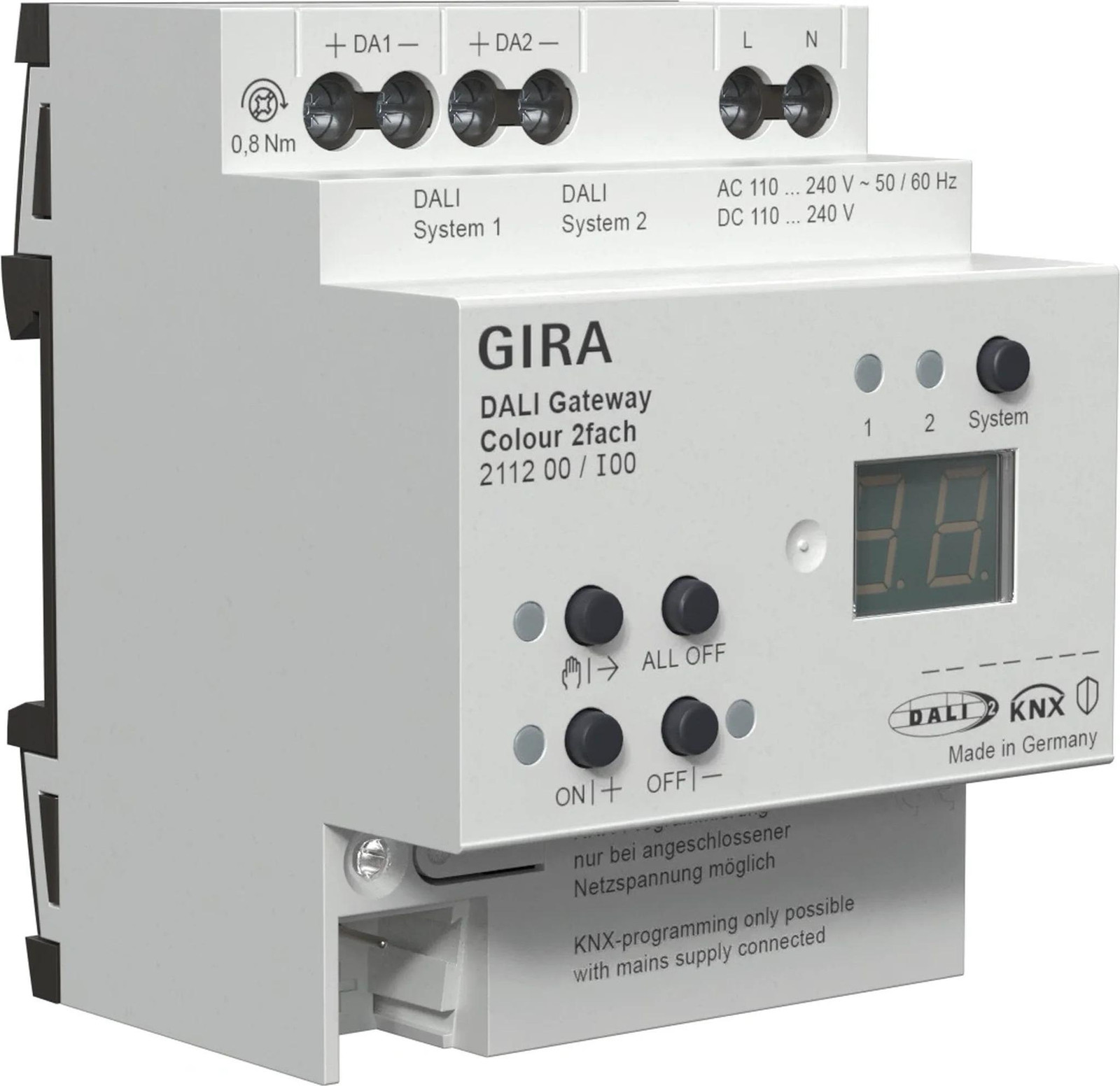 Gira DALI-Gateway KNX Secure, 2-voudig, REG, DALI-2, 2x64 elektronische transformator, dimbaar (Tunable White)