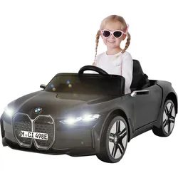 Kinder-Elektroauto BMW i4, Fernbedienung, LED-Beleuchtung, Soft-Start-Funktion (Schwarz)