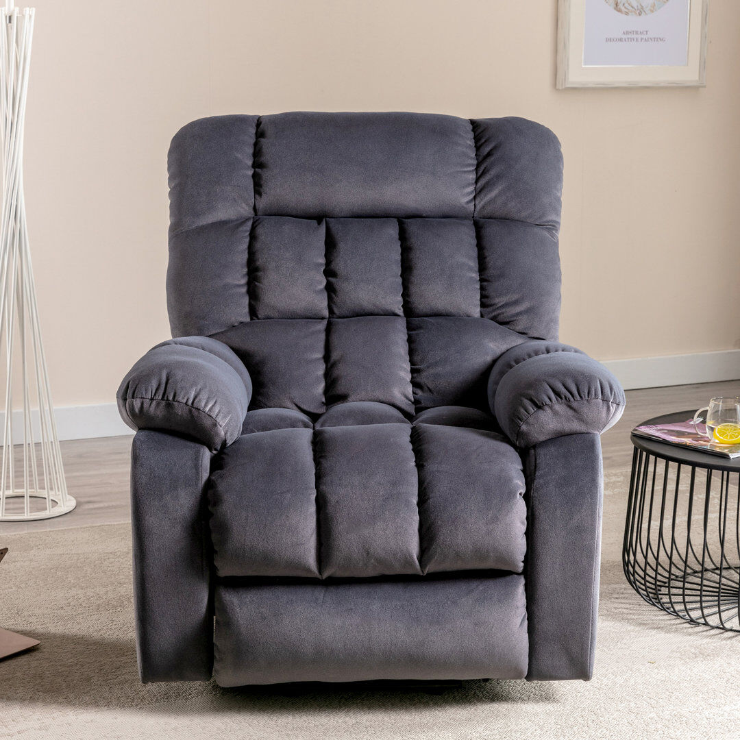 Ebern Designs Erickah 91cm Wide Velvet Standard Recliner with Massager Grey 104cm H X 91cm W X 81cm D