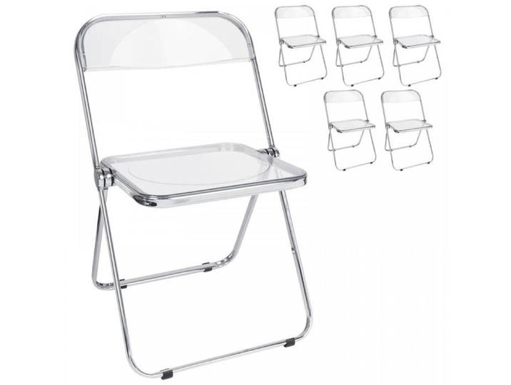 Lot de 6 Chaise Pliante - Chaise Pliable Transparente - Siège en Cristal Empilable - 46x46x77 cm - Pieds en Métal - Blanc