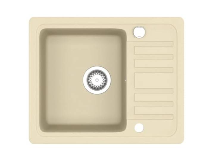 Granit Einzelspüle, Beige, mit Sieb Tiefes Fach, umkehrbare Montage, hitzebeständig, kratzfest und schlagfest, leicht zu reinigen