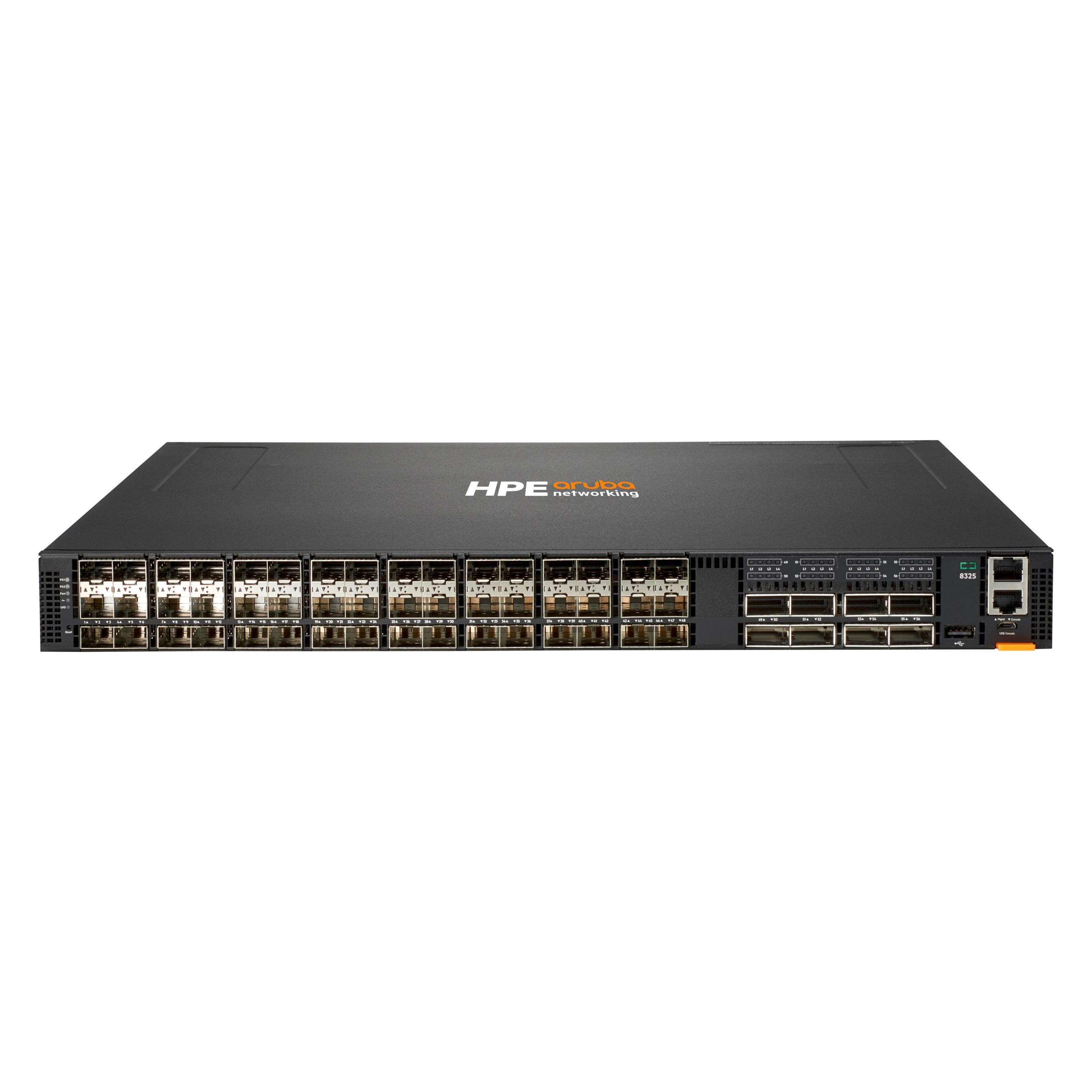 HPE Aruba 8325-48Y8C, 48p SFP/+/28, 8p QSFP+/28, 6 Back-to-Front-Lüfter und 2 PSU - Bundle (48 Ports) (JL625A)