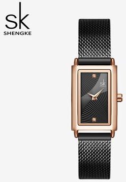 Trendy Discount Goods Delicate Rectangle Dial Gold Slim Watch For Women, Mesh Strap Waterproof Quartz Women's Elegant Timepiece mesh Black