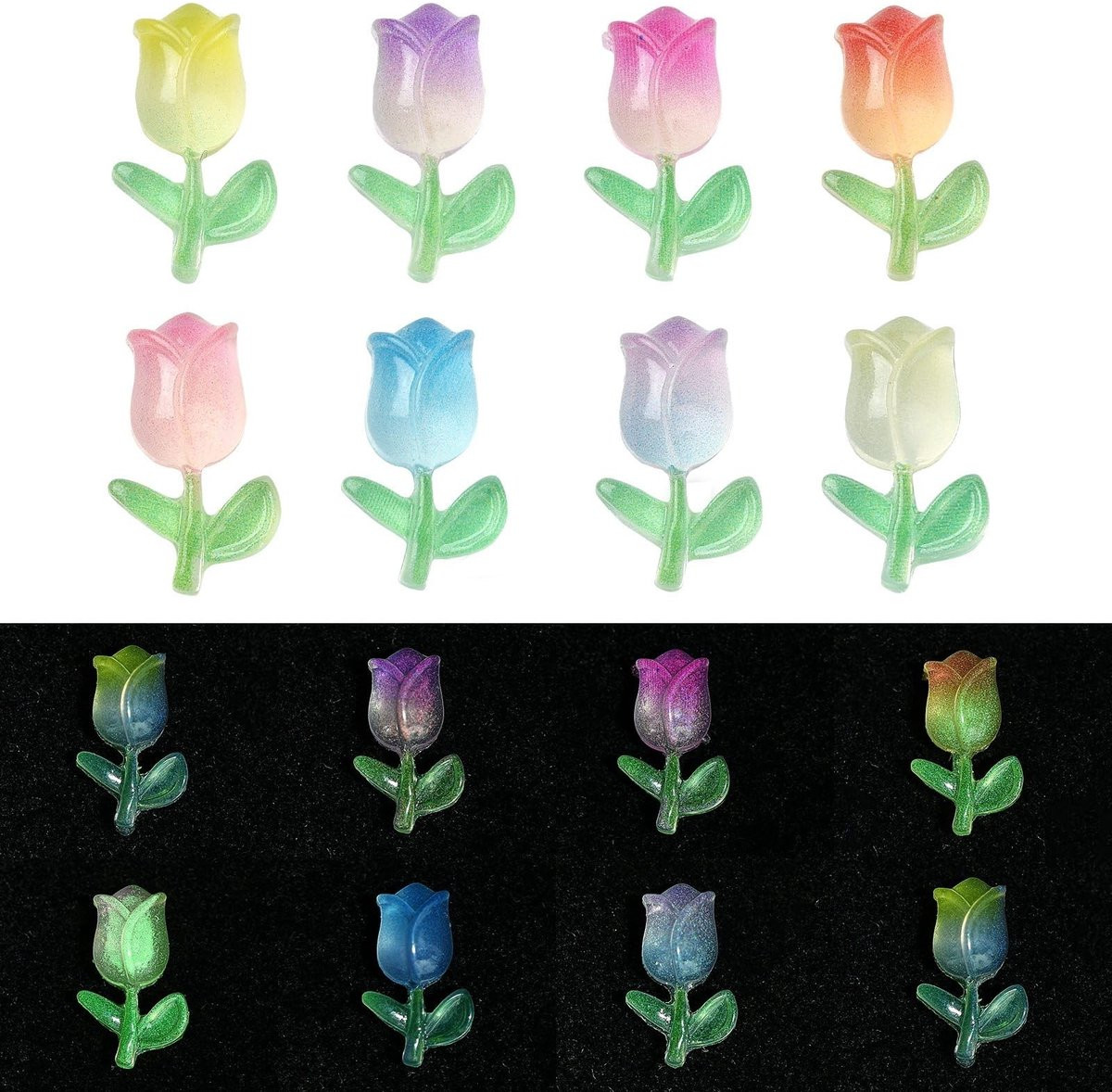 Dailygoods Cabochons 200 stuks - Lichtgevende hars bloemen voor DIY decoratie - 8 mm breed