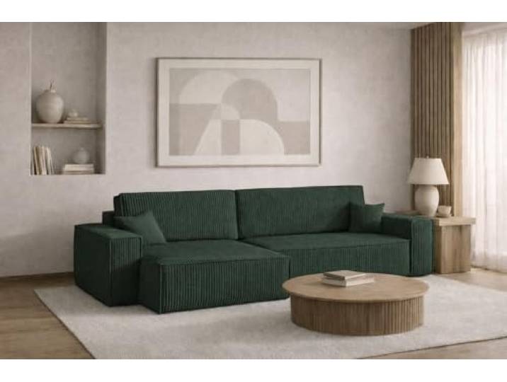 Kaiser Möbel - Ecksofa mit Schlaffunktion und Bettkasten, Schlafsofa mit Bettzeugbehälter, Wohnlandschaft L-Form, Klappsofa, Relaxsofa, Cordstoff, Bequemes Couch für Wohnzimmer, Best XL, Grün, Links