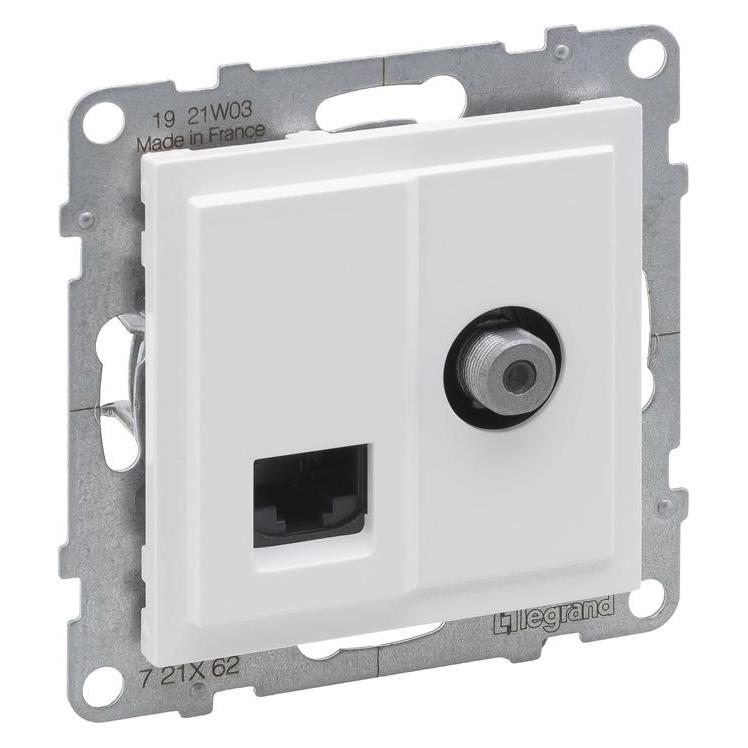 Legrand SUNO TV-Buchse Typ F 1,5 dB + RJ45 Kat. 6 UTP weiss 721162 (Antennendose) (721162)