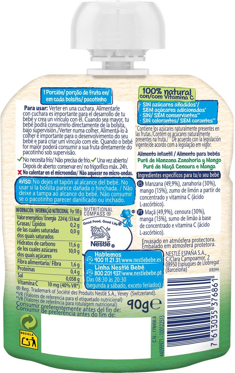 NATURNES Nestle Manzana Zanahoria y Mango 90 g