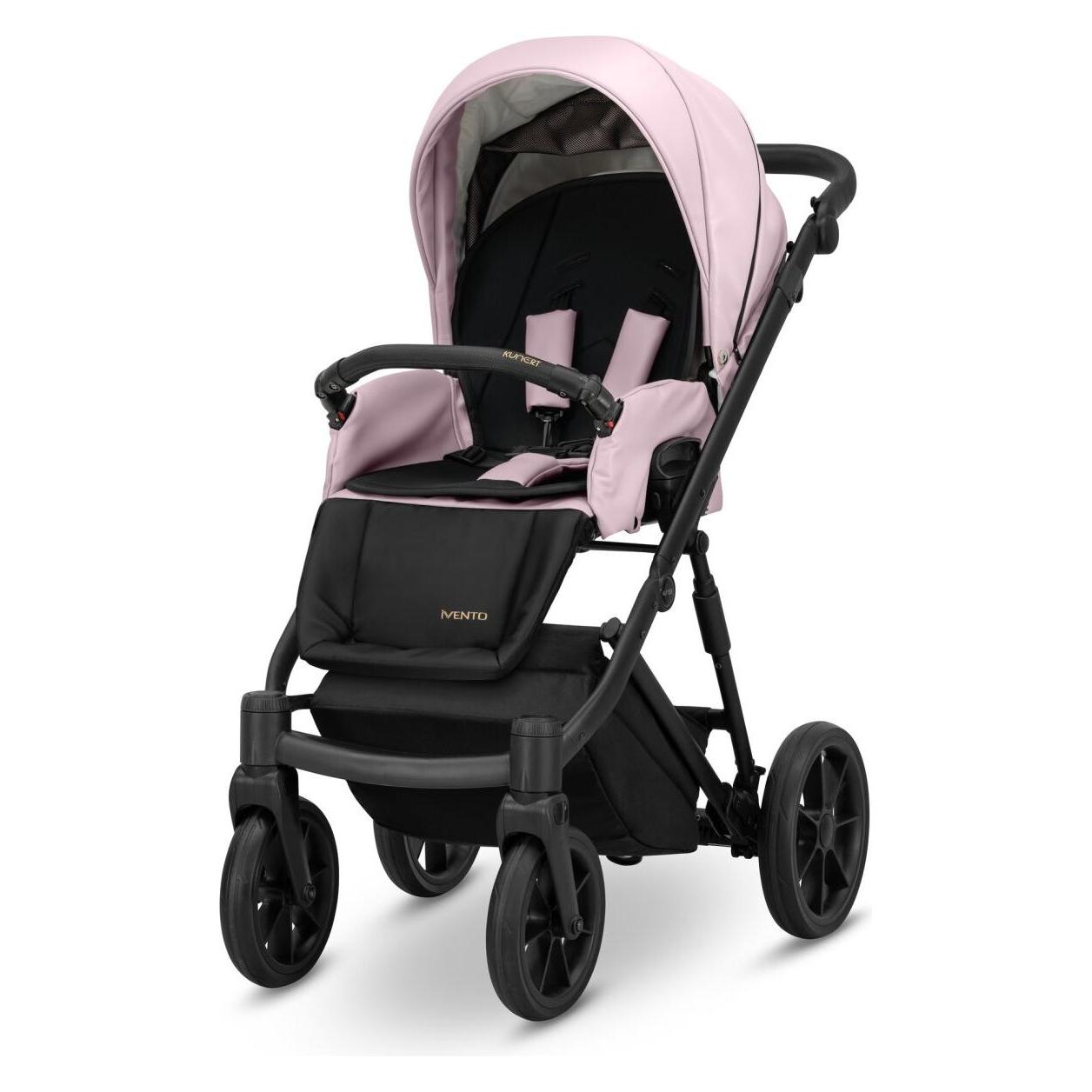 Kunert IVENTO 3in1 Öko-Leder Kinderwagen in Rosa Metallic mit schwarzem Rahmen (65280554)