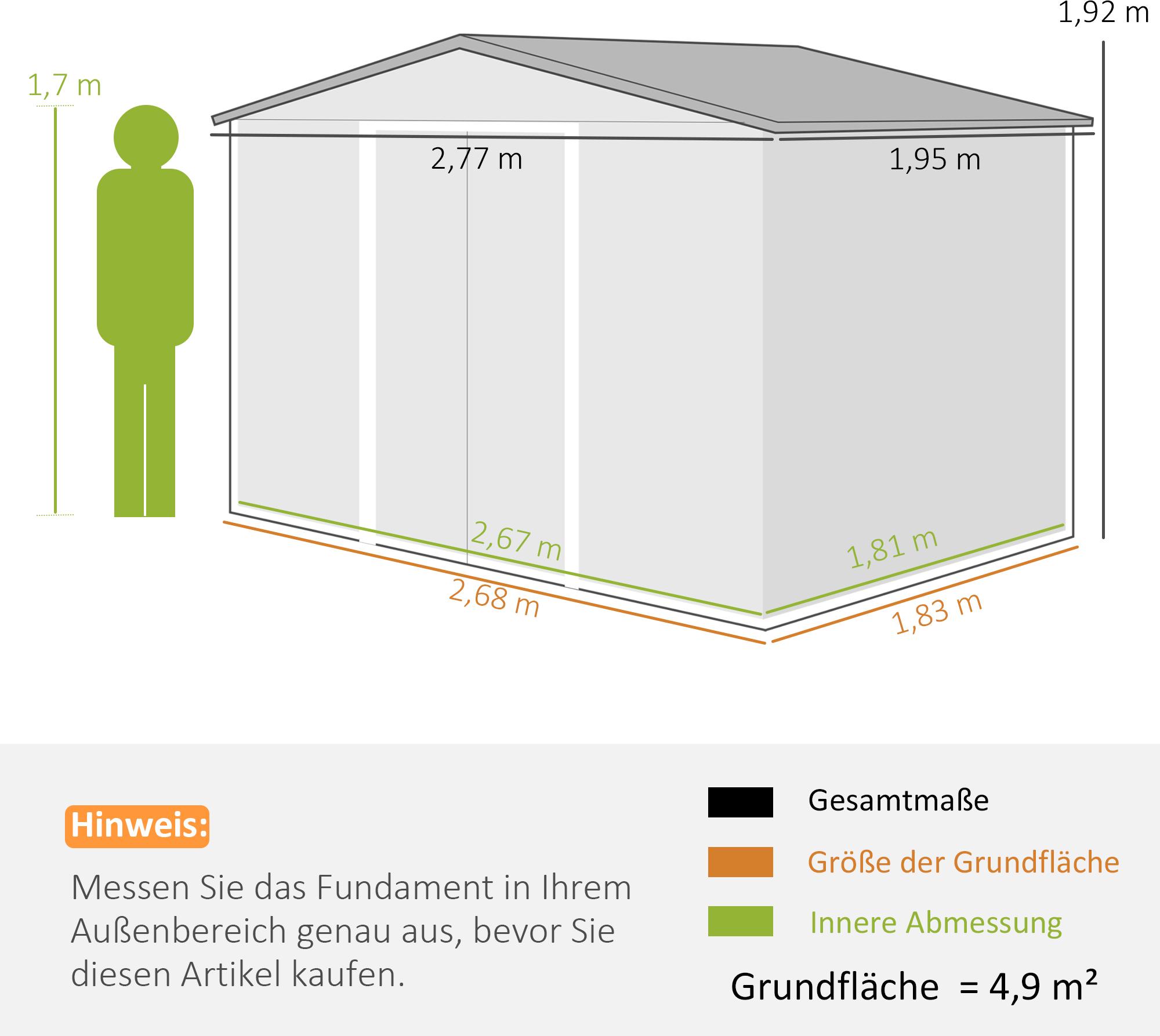 Outsunny Gerätehaus 4,9 m², Gartenhaus mit Satteldach, Schiebetür, Fundament
