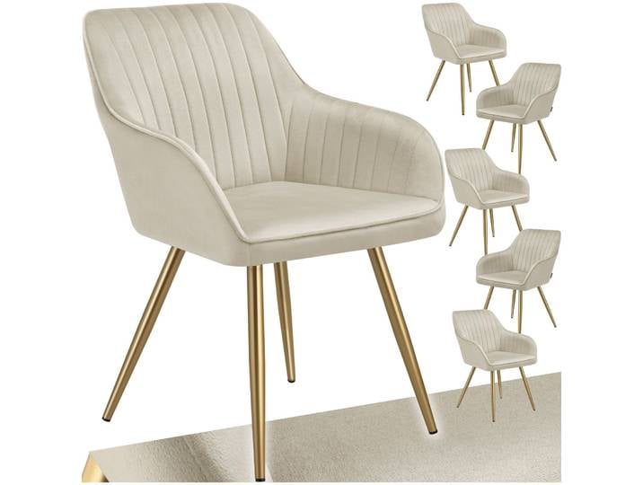 Stuhl Marilyn, Samtoptik, gesteppt - creme/gold, 6er Set
