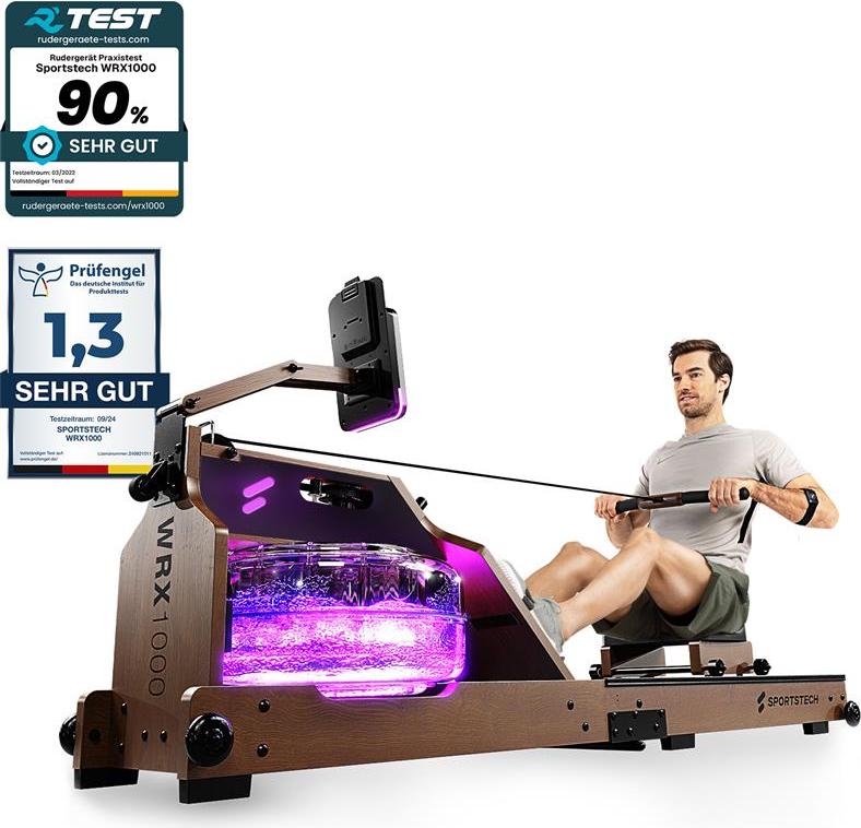 Sportstech Rudergerät WRX1000 | Moderne LCD-Anzeige | LED-Feedback | Klappbar