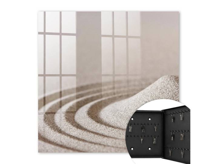 Tulup Schlüsselbox Schwarz 30x30 cm- Türöffnung nach rechts - Zen-Garten, Beige, Metall, Gepunktet, Rechteckig, 30x30x5 cm, Garderobe, Schlüsselkästen & Schlüsselboards
