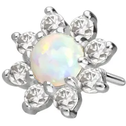 14 Karat Gold Schraubaufsatz mit Außengewinde MOISSANIT-BLUME + SYNTHETISCHER OPAL