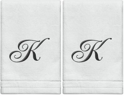 Creative Labs Scents White Monogrammed Initial Fingertip Towels with Black Embroidery